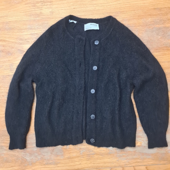 SELECTED FEMME alpaca wool blend black cardigan size M lightweight warm - Picture 8 of 12